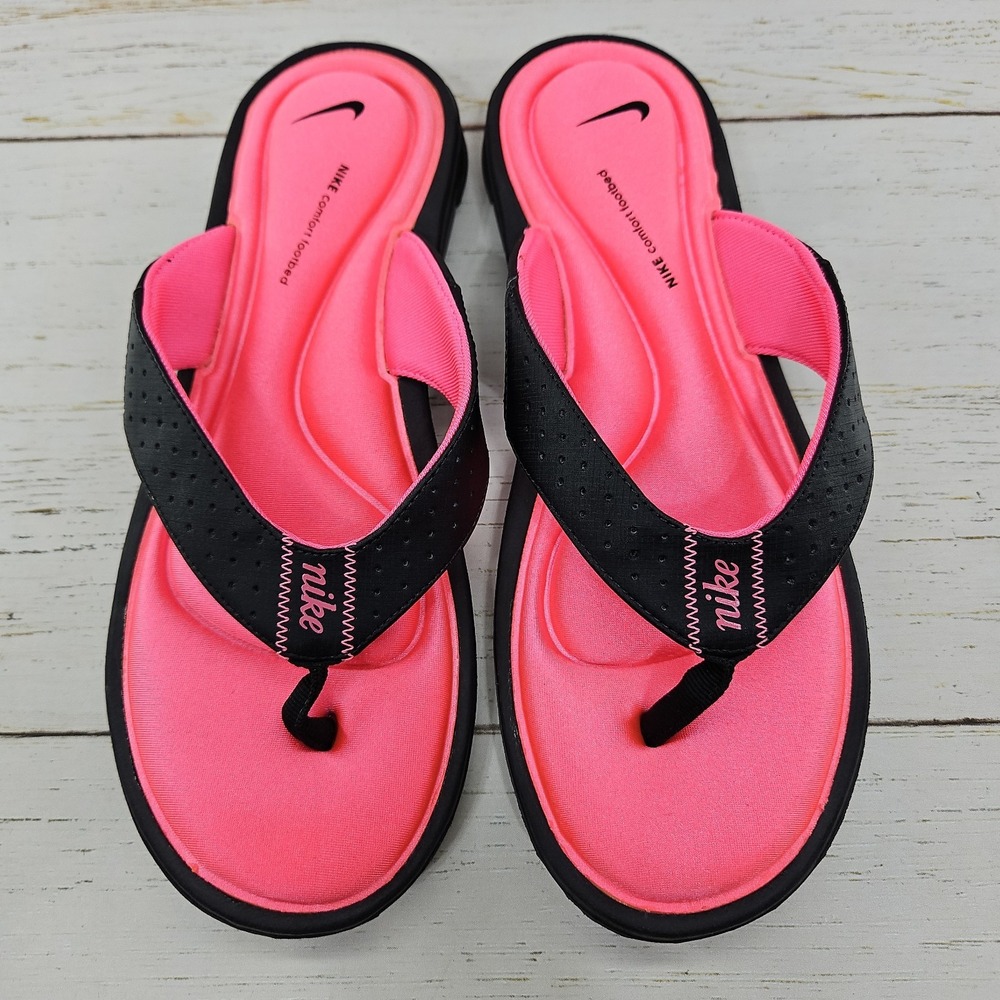 Nike Comfort Footbed Womens Size 10 Black Pink Thong Flip Flops Sandals - Picture 2 of 10